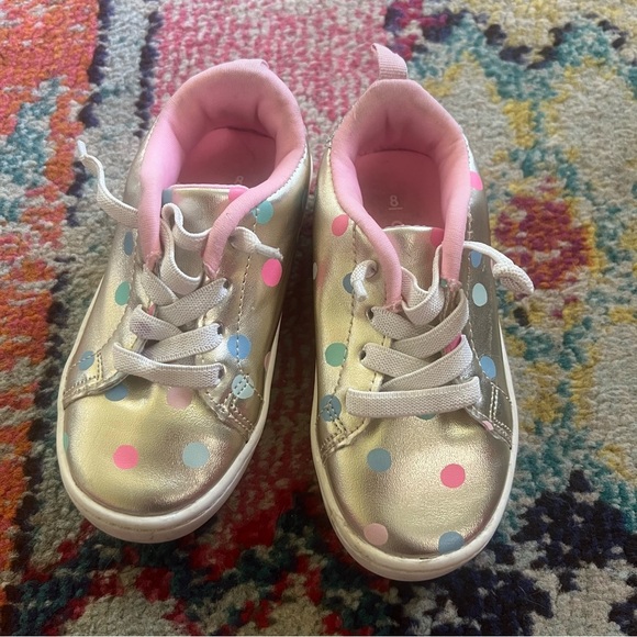Carter’s Girls Sneakers Gold East Metallic Polka Dots Lace Up Slip On Shoes 8 - Picture 2 of 6